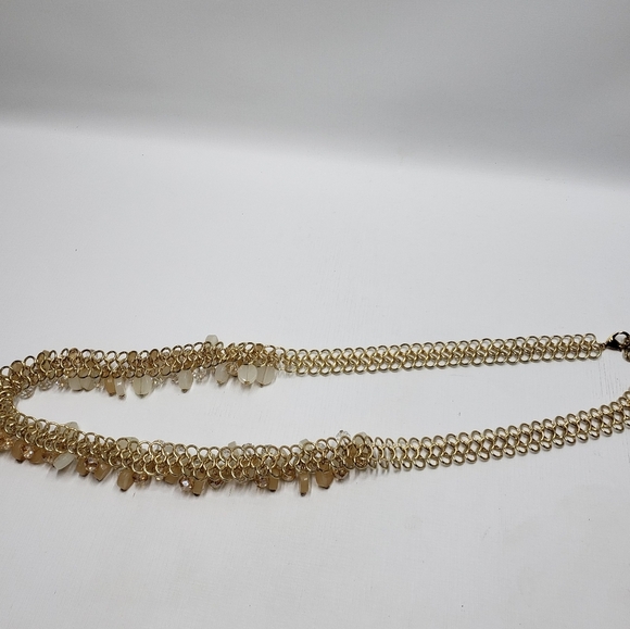 Elegant Gold Tone Chain Beaded Belt Cream Tan Clear Beads - Picture 5 of 8